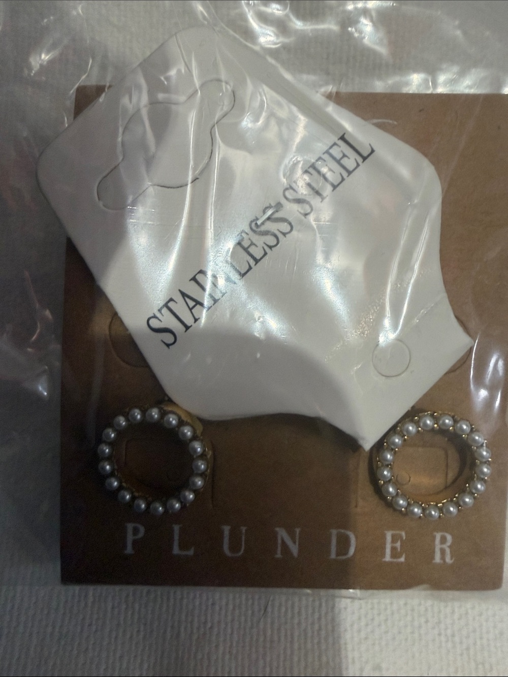 Plunder Gold-Tone Hoop Earrings with White Faux Pearls